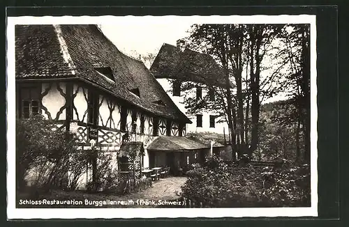 AK Burggailenreuth / Fränk. Schweiz, Forsthaus Schloss-Restauration mit Garten