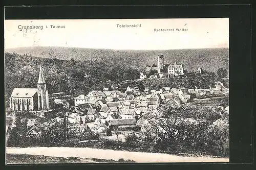 AK Cransberg / Taunus, Panorama mit Kirche und Restaurant Walter