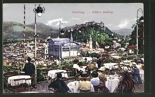 AK Salzburg, Elektrischer Aufzug, Blick von der Cafe-Terrasse