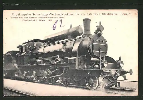 AK 3 /5 gekuppelte Schnellzugs-Verbund-Lok der österr. Staatsbahn, Serie 9, Wiener Lokbau-Anstalt, Floridsdorf 1899