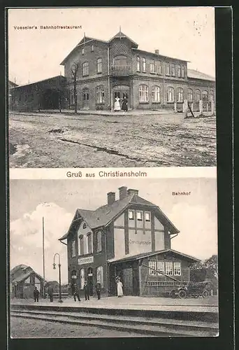 AK Christiansholm, Vosseler's Bahnhofrestaurant, Bahnhof von der Gleisseite