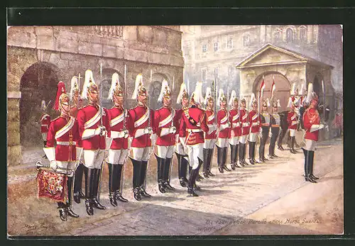 Künstler-AK Harry Payne: The Four o'clock Parade at the Horse Guards, Whitehall, britische Armee