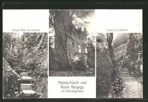 AK Allensbach, Mariaschlucht und Ruine Kargegg am Überlingersee
