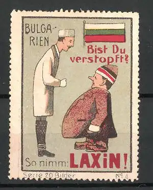 Reklamemarke "Laxin"-Abführmittel, "Bist du Verstopft?", Trachtenserie: Trachtentypen aus Bulgarien