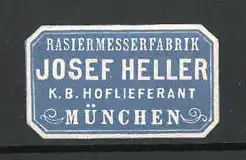 Präge-Reklamemarke Rasiermesserfabrik Josef Heller in München