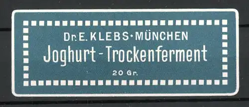 Präge-Reklamemarke Dr. Kleb's Joghurt-Trockenferment München