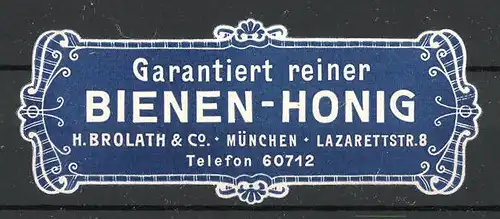 Reklamemarke Bienen-Honig der Firma Brolath&Co., München