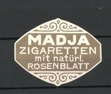 Präge-Reklamemarke "Madja"-Zigaretten, "Mit natürlichen Rosenblatt!"