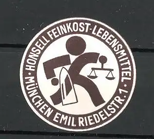 Präge-Reklamemarke Feinkost-Lebensmittelhandlung Honsell in München