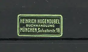 Präge-Reklamemarke Buchhandlung Heinrich Hugendubel in München, grün