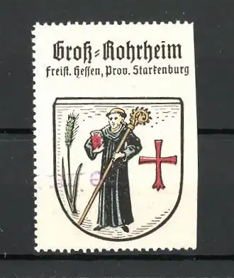Reklamemarke Wappen von Gross-Rohrheim, Freistaat Hessen, Provinz Starkenburg