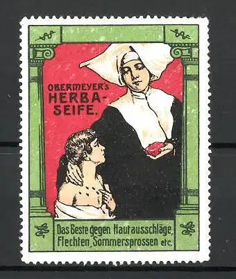 Reklamemarke "Herba"-Seife, "Das beste gegen Flechten!", Nonne mit jungen Patienten