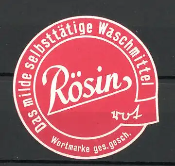 Präge-Reklamemarke "Rössin"-Waschmittel, "Das selbständige Waschmittel!"