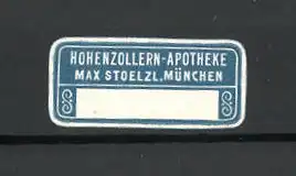 Präge-Reklamemarke Hohenzollern-Drogerie Max Stoelzl in München