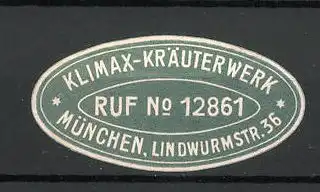 Präge-Reklamemarke Klimax-Kräuterwerk in München