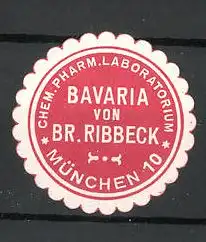 Präge-Reklamemarke Chemische Pharmazie "Bavaria" von Ribbeck in München, rot