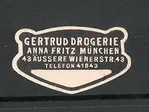 Präge-Reklamemarke Gertrud-Drogerie Anna Fritz in München