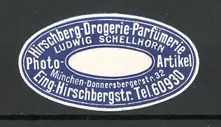 Präge-Reklamemarke Hirschberg-Drogerie-Parfümerie Ludwig Schellhorn in München