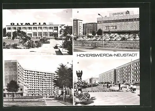 AK Hoyerswerda, HO-Gaststätte "Olympia", Centrum-Warenhaus, Wohnkomplex VI Wilhelm-Pieck-Strasse
