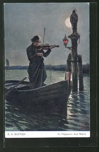 Künstler-AK Camil Vladislav Muttich: N. Paganini, Ave Maria, Portrait des Geigers