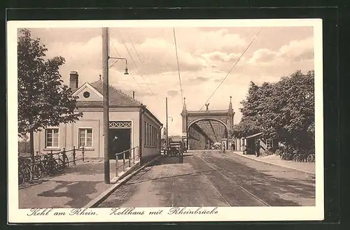 AK Kehl a. Rh., Zollhaus mit Rheinbrücke, Grenze