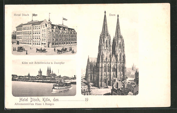 Ak Koln Hotel Disch Bruckenstrasse Ecke Herzogstrasse Dom Nr