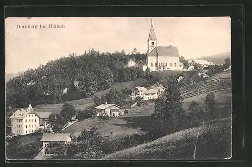AK Dürnberg, Ortsansicht mit Kirche aus der Vogelschau
