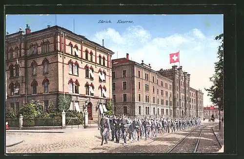 AK Zürich, Soldaten marschieren zur Kaserne