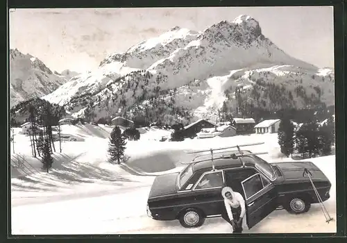 AK Ford im Gebirge, Reklame für Auto-Grohmann aus Offenbach a. M.