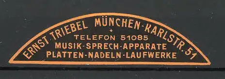 Reklamemarke Musikapparate, Plattennadeln bei Ernst Triebel in München
