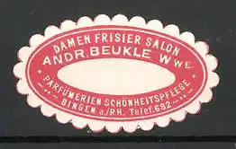 Reklamemarke Damen Frisiersalon Beukle in Bingen am Rhein
