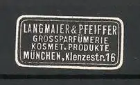 Reklamemarke Grossparfümerie und Kosmetische Produkte Langmaier & Pfeiffer in München