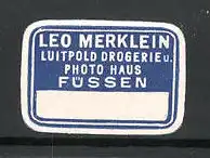 Reklamemarke Luitpold Drogerie und Photohaus Leo Merklein in Füssen