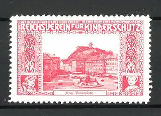 Reklamemarke Reichsverein für Kinderschutz, der Hauptplatz in Graz