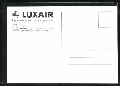AK Flugzeug Fokker F-50 der Luxair auf dem Luxemburger Flughafen