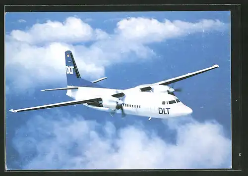 AK Flugzeug Fokker 50 der Deutschen Luftverkehrsgesellschaft (DLT)