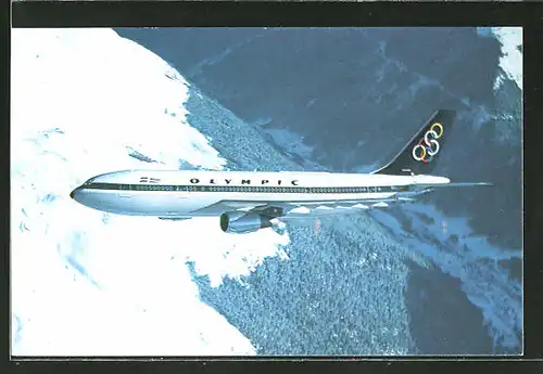 AK Airbus A300 der Olympic Airways über den Bergen