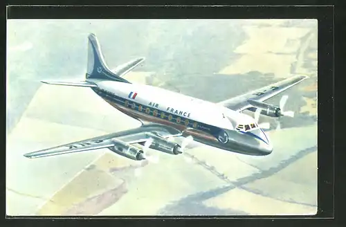 AK Flugzeug Vickers Viscount von Air France im Anflug