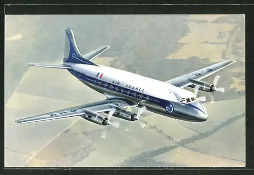 AK Flugzeug Vickers Viscount von Air France im Anflug