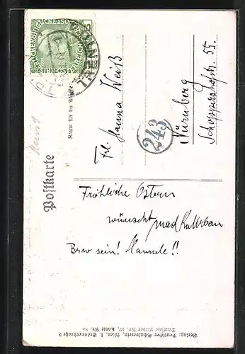 AK Deutscher Schulverein Nr.85, Liederkarte Nr.12: Liedzeile "Im kühlen Keller sitz ich hier ", Mann mit Weinglas