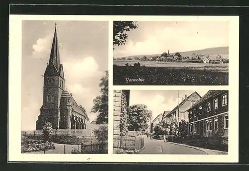 AK Vorwohle, Kirche, Strassenansicht, Panorama