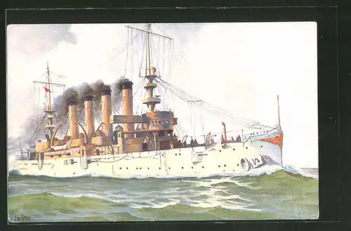 Künstler-AK Christopher Rave: Charleston, Panzerkreuzer der USA, 1904