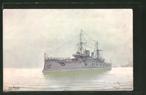 Künstler-AK Christopher Rave: Ital. Linienschiff Regina Margharita 1901