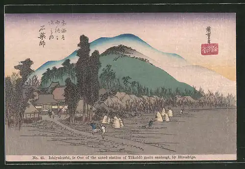 Künstler-AK Ishiyakushi, Japaner bei der Ernte, Japanische Kunst by Hiroshige