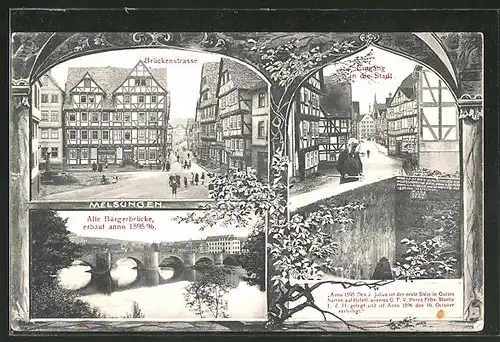 AK Melsungen a. d. F., Eingang in die Stadt, Brückenstrasse, Alte Bürgerbrücke mit Flusspartie