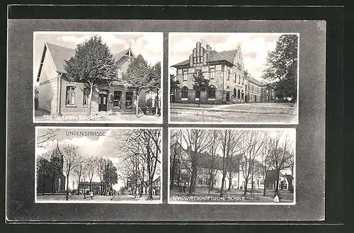 AK Hohenwestedt, Landwirtschaftliche Schule, Lindenstrasse mit Post, Laden von Bendfeldt