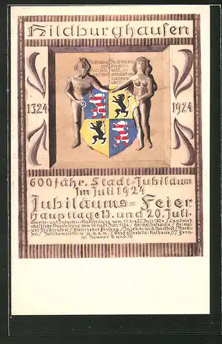 AK Hildburghausen, 600 jähr. Stadt-Jubiläum 1924, Wappen