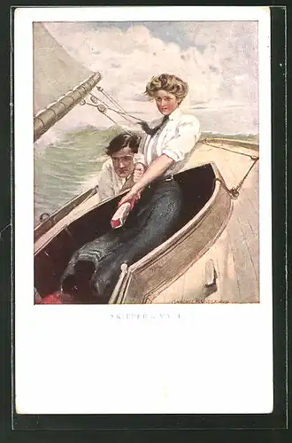 Künstler-AK Clarence F. Underwood: Skipper & Mate, Paar beim Segeln