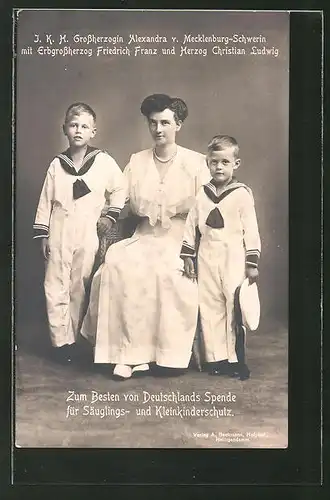 AK Grossherzogin Alexandra von Mecklenburg-Schwerin mit ihren Kindern Friedrich Franz & Christian Ludwig