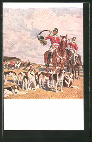 Künstler-AK Angelo Jank: Jagdgesellschaft mit Meute
